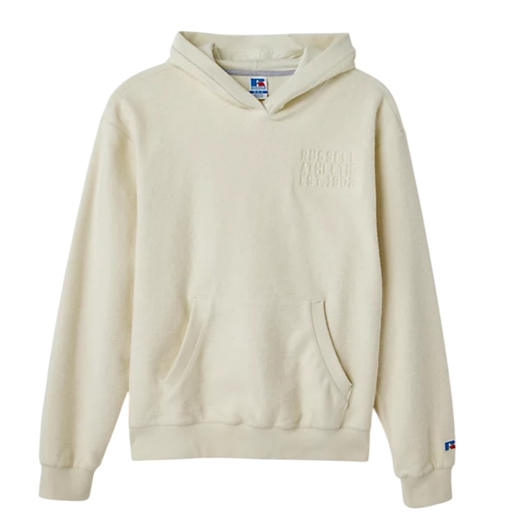 RUSSELL ATHLETIC NWT 
Chamois Hoodie Sweatshirt In Ivory  in Sz L & XL - Picture 2 of 5